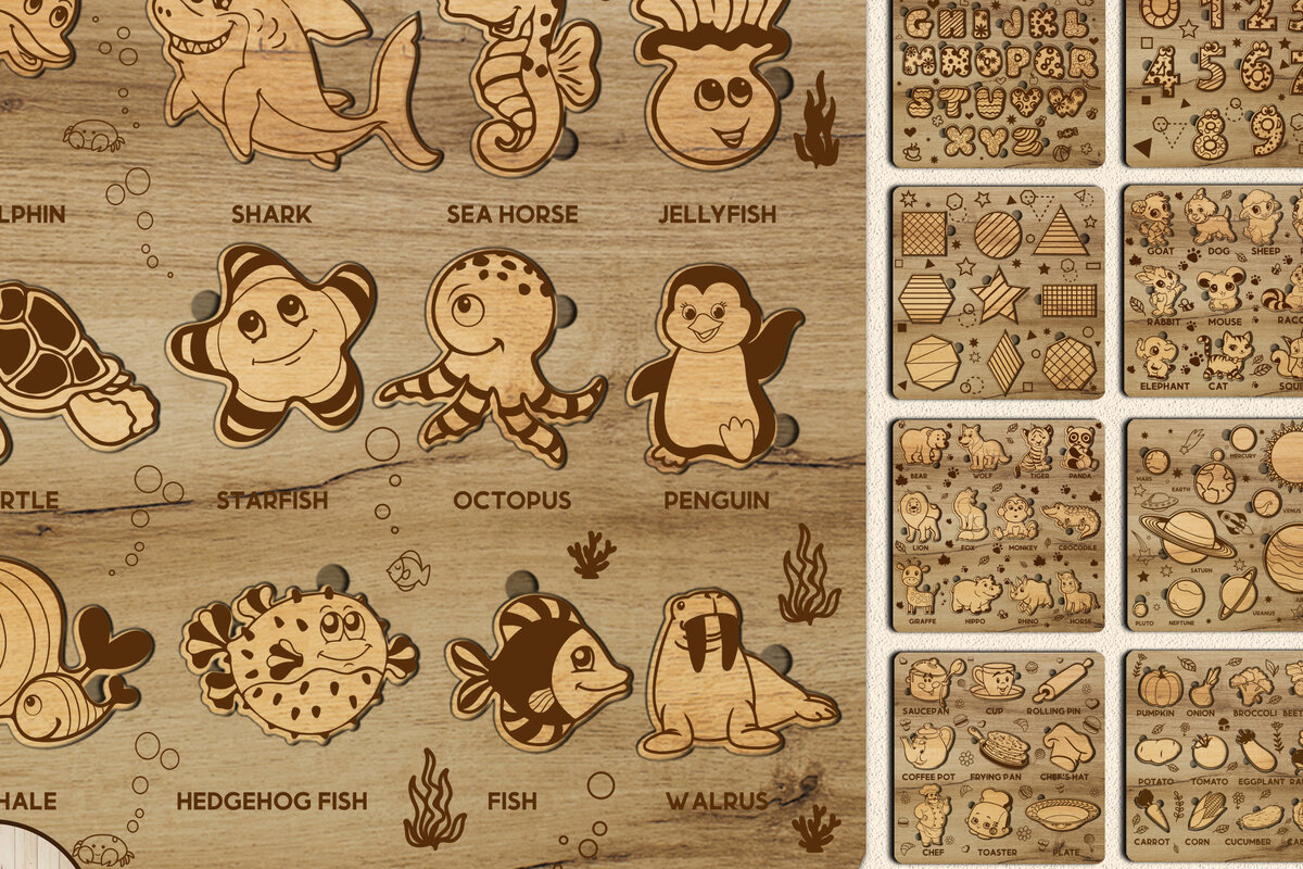 Intra απο ξύλο plywood 3mm-4mm πάχος - Πακέτο χαριτωμένο παζλ για παιδιά ΣΕΤ 13 Δίασταση 12x12 cm INTRAFABR-57123862