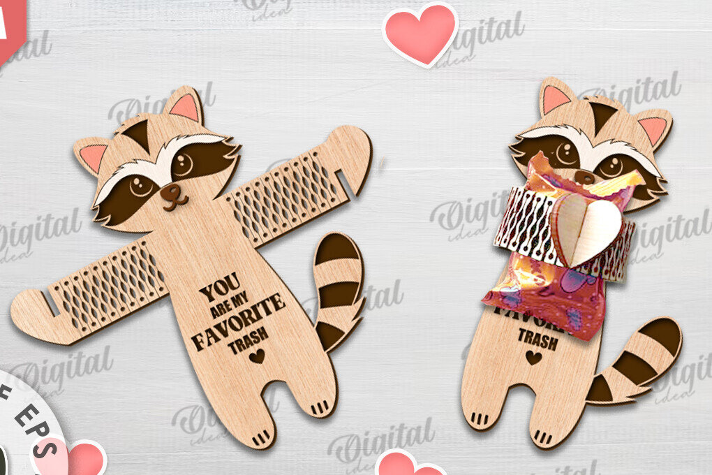 Intra απο ξύλο plywood 3mm-4mm πάχος - Cute Raccoon Candy Holder Cut Laser Δίασταση 30x20 cm INTRAFABR-115694500
