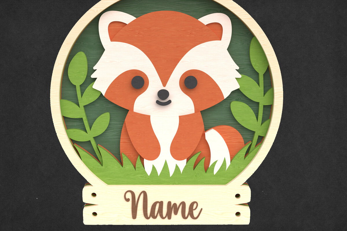 Intra απο ξύλο plywood 3mm-4mm πάχος - Χαριτωμένο σημάδι ονόματος ρακούν -  με στρώσεις Δίασταση 30x20 cm INTRAFABR-118901791