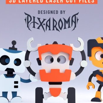 Intra απο ξύλο plywood 3mm-4mm πάχος - Χαριτωμένα ρομπότ |  λέιζερ με 3D επίπεδα Δίασταση 20x20 cm INTRAFABR-31094669 - Image 1