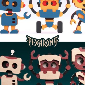 Intra απο ξύλο plywood 3mm-4mm πάχος - Χαριτωμένα ρομπότ |  λέιζερ με 3D επίπεδα Δίασταση 20x20 cm INTRAFABR-31094669 - Image 2