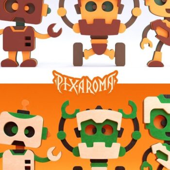 Intra απο ξύλο plywood 3mm-4mm πάχος - Χαριτωμένα ρομπότ |  λέιζερ με 3D επίπεδα Δίασταση 20x20 cm INTRAFABR-31094669 - Image 3