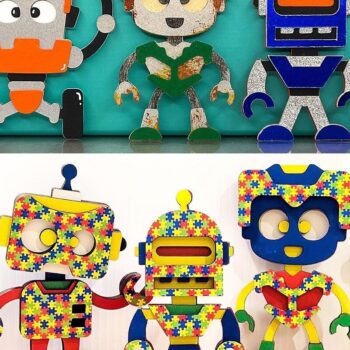 Intra απο ξύλο plywood 3mm-4mm πάχος - Χαριτωμένα ρομπότ |  λέιζερ με 3D επίπεδα Δίασταση 20x20 cm INTRAFABR-31094669 - Image 19