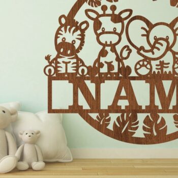 Intra απο ξύλο plywood 3mm-4mm πάχος - Cute Safari Animals Name Laser Δίασταση 30x20 cm INTRAFABR-72217225 - Image 1