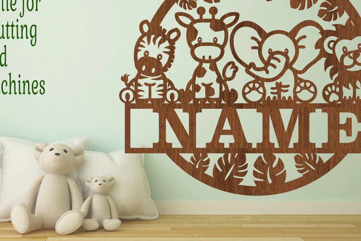 Intra απο ξύλο plywood 3mm-4mm πάχος - Cute Safari Animals Name  Laser Δίασταση 30x20 cm INTRAFABR-72217225