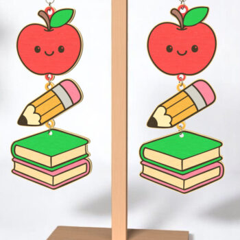 Intra απο ξύλο plywood 3mm-4mm πάχος - Χαριτωμένα σκουλαρίκια School Stack Δίασταση 3x3 cm INTRAFABR-121988694 - Image 1