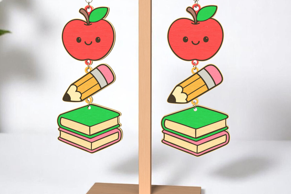 Intra απο ξύλο plywood 3mm-4mm πάχος - Χαριτωμένα σκουλαρίκια School Stack  Δίασταση 3x3 cm INTRAFABR-121988694