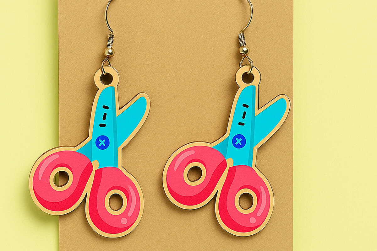 Intra απο ξύλο plywood 3mm-4mm πάχος - Χαριτωμένα σκουλαρίκια ψαλιδιού  Δίασταση 3x3 cm INTRAFABR-124974625