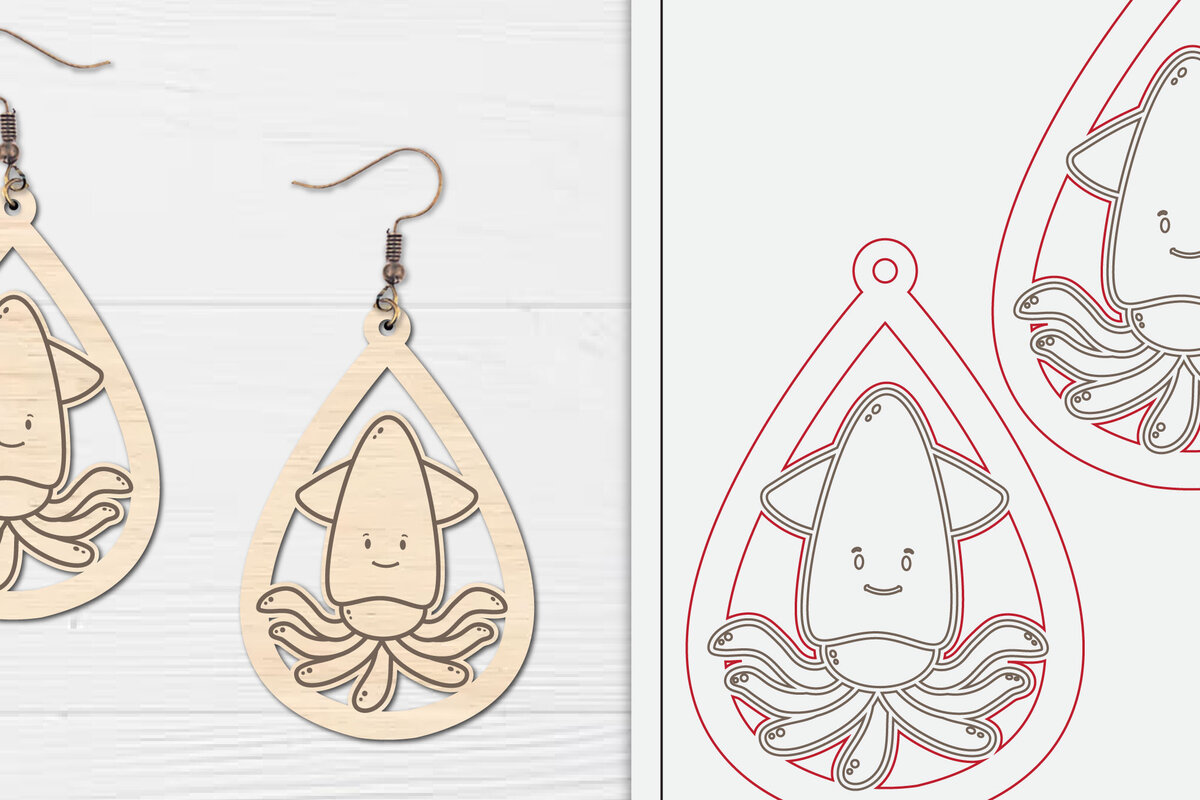 Intra απο ξύλο plywood 3mm-4mm πάχος - Χαριτωμένα θαλάσσια σκουλαρίκια με λέιζερ  Δίασταση 3x3 cm INTRAFABR-98856475