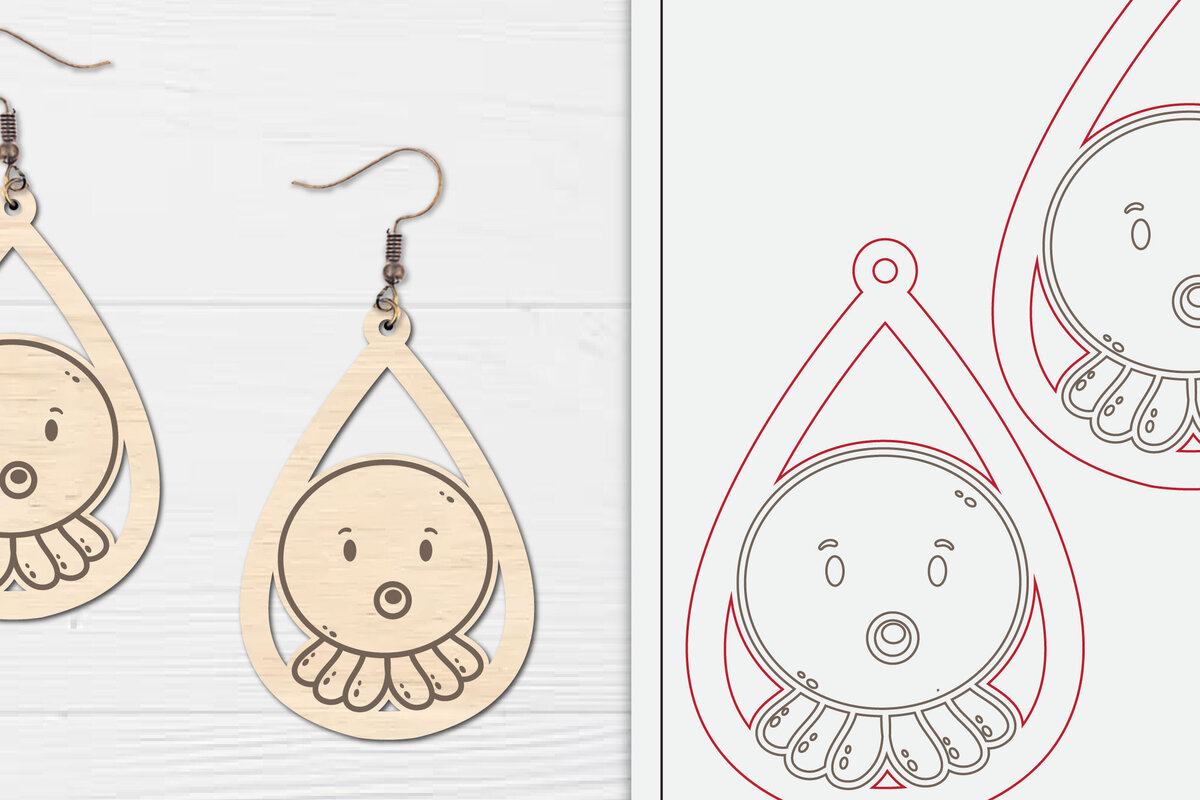 Intra απο ξύλο plywood 3mm-4mm πάχος - Χαριτωμένα θαλάσσια σκουλαρίκια με λέιζερ  Δίασταση 3x3 cm INTRAFABR-98856637