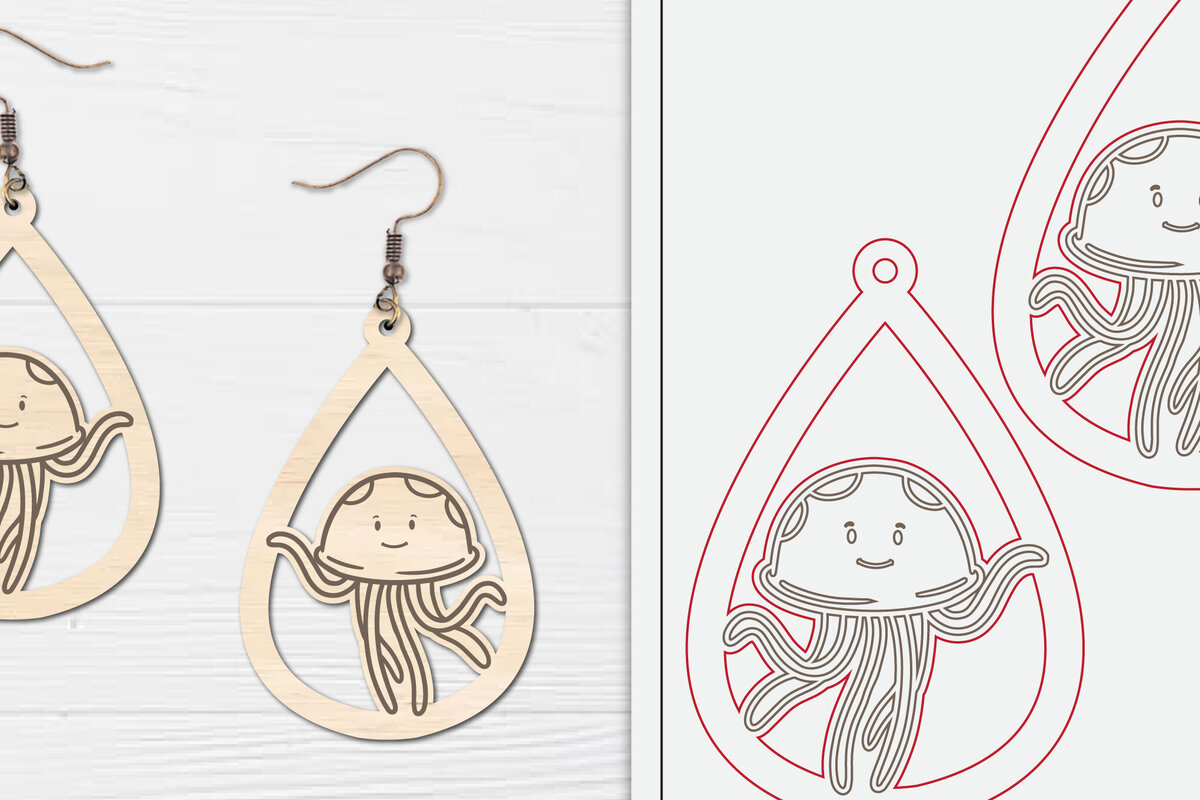 Intra απο ξύλο plywood 3mm-4mm πάχος - Χαριτωμένα θαλάσσια σκουλαρίκια με λέιζερ  Δίασταση 3x3 cm INTRAFABR-98856944