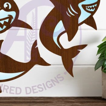 Intra απο ξύλο plywood 3mm-4mm πάχος - Cute Sharks Two Laser Laser Κόψτε το  Δίασταση 30x20 cm INTRAFABR-97819956 - Image 1