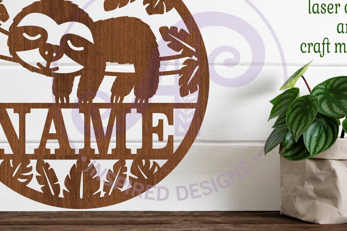 Intra απο ξύλο plywood 3mm-4mm πάχος - Cute Sloth Όνομα Σήμα  Laser Cut Δίασταση 30x20 cm INTRAFABR-96696397