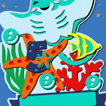 Intra απο ξύλο plywood 3mm-4mm πάχος - Χαριτωμένο Stingray Cake Topper 3D  Δίασταση 20x20 cm INTRAFABR-108853288 - Image 1