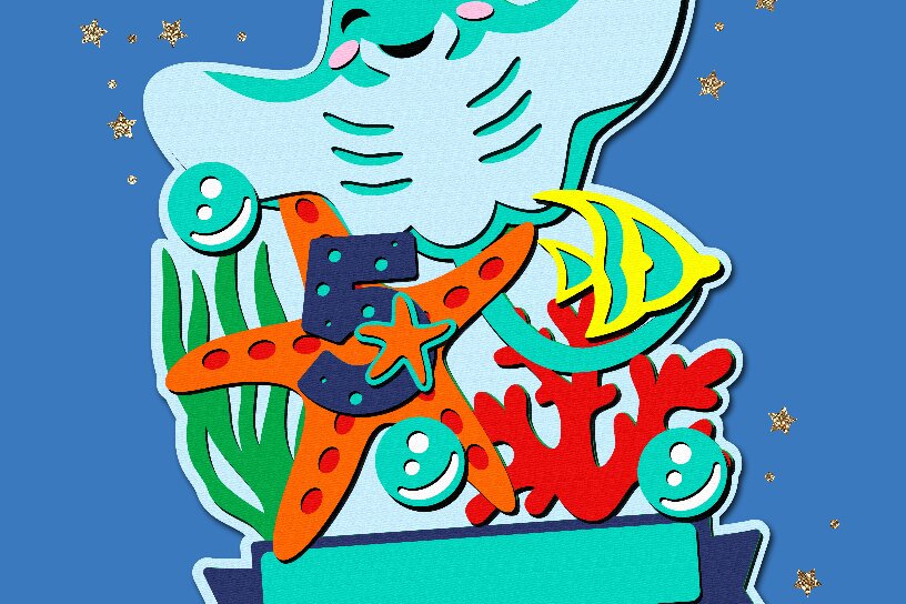 Intra απο ξύλο plywood 3mm-4mm πάχος - Χαριτωμένο Stingray Cake Topper 3D  Δίασταση 20x20 cm INTRAFABR-108853288