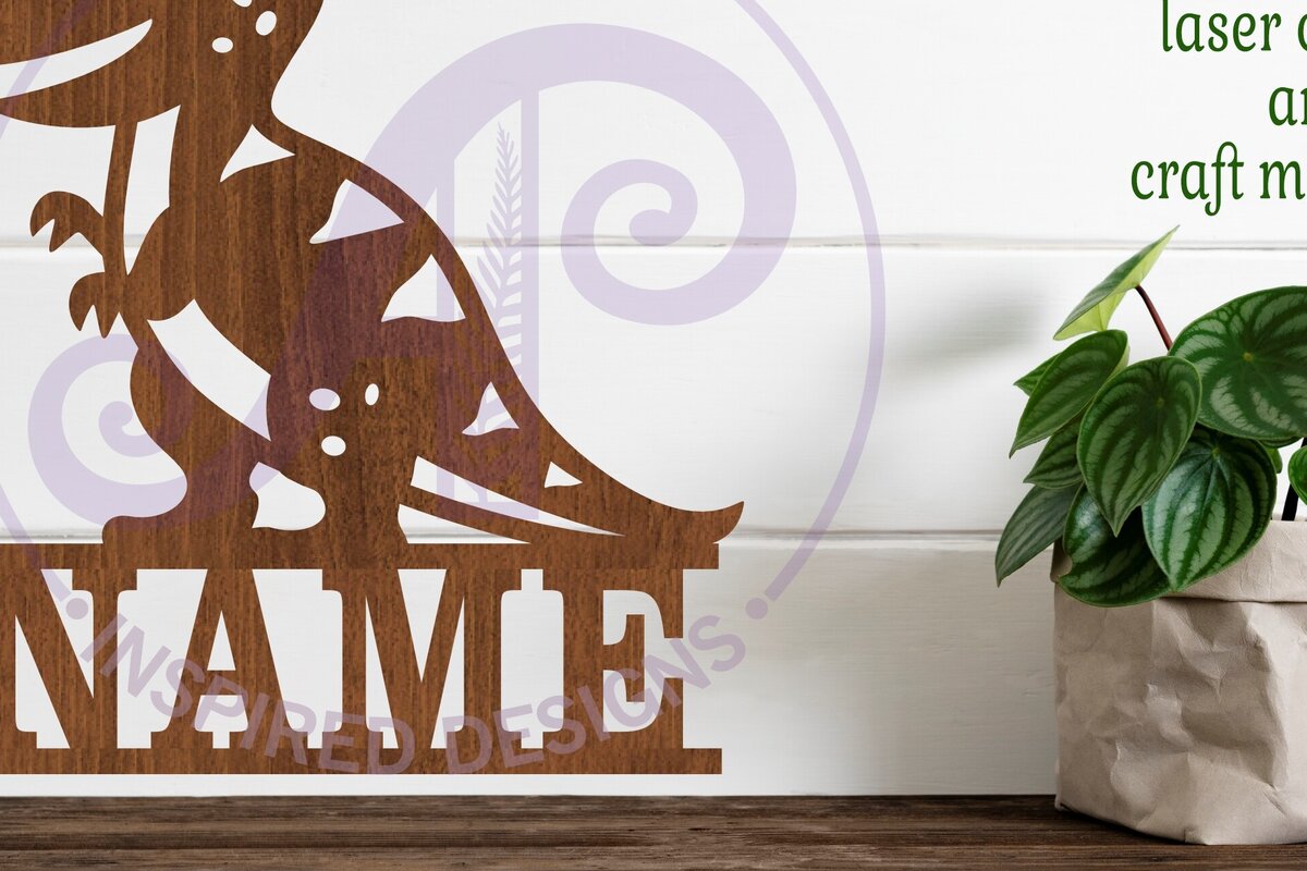 Intra απο ξύλο plywood 3mm-4mm πάχος - Cute T Rex Σήμα ονόματος  Laser Cut Δίασταση 30x20 cm INTRAFABR-104579516
