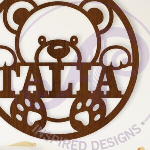 Intra απο ξύλο plywood 3mm-4mm πάχος - Χαριτωμένο αρκουδάκι με όνομα Σχεδιασμός Λέιζερ Δίασταση 40x50 cm INTRAFABR-124953530