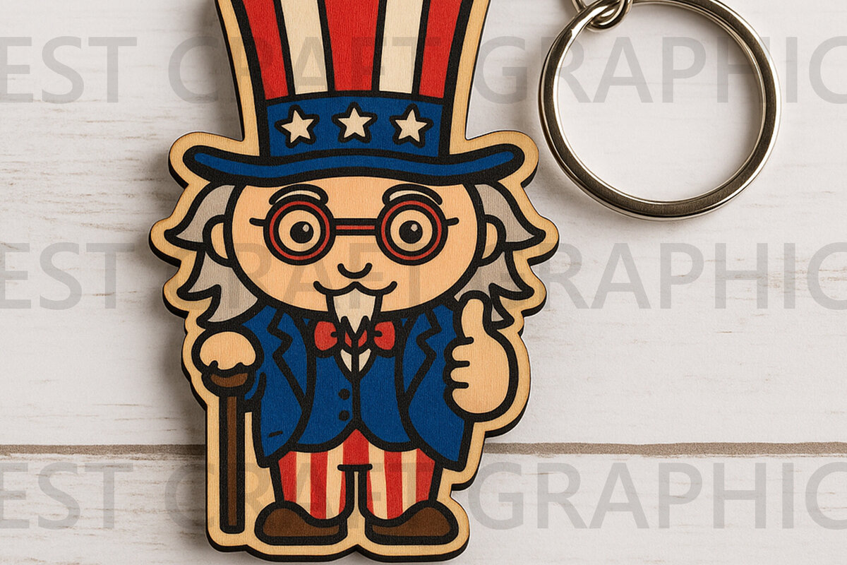 Intra απο ξύλο plywood 3mm-4mm πάχος - Χαριτωμένος θείος Sam Keychain  Δίασταση 4x4 cm INTRAFABR-122661071