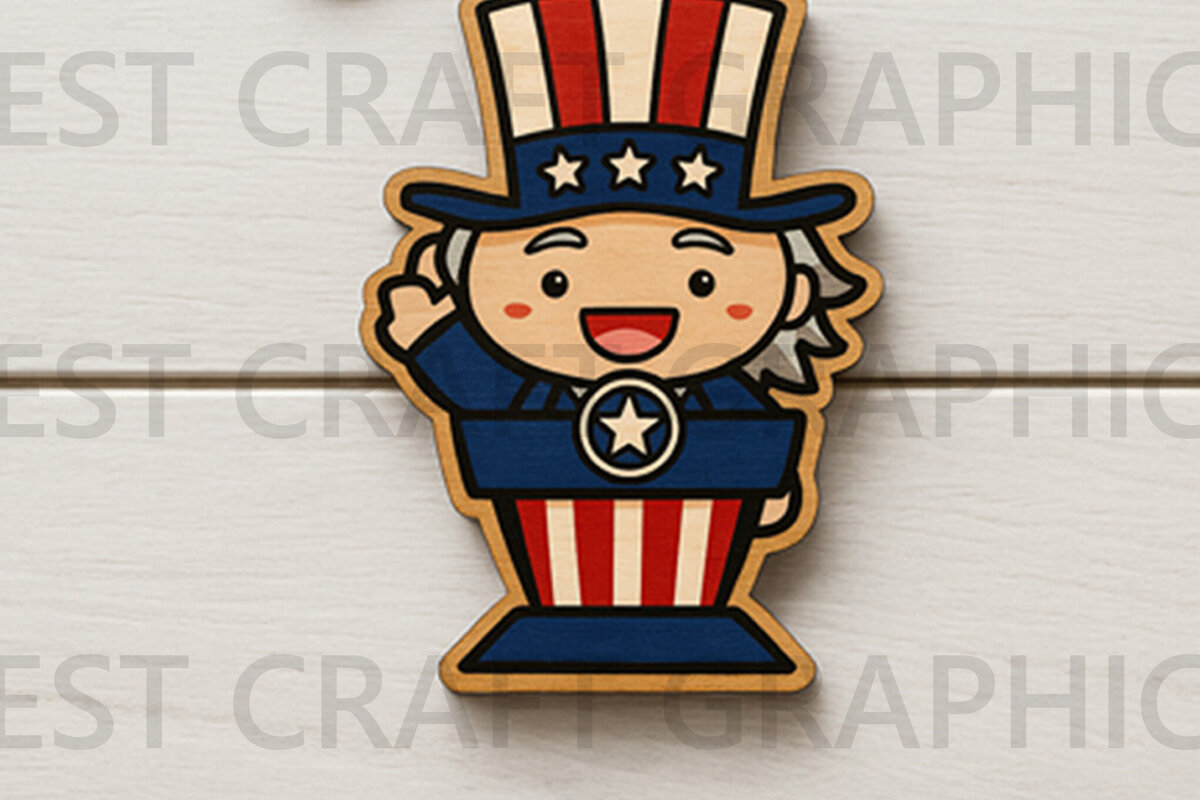 Intra απο ξύλο plywood 3mm-4mm πάχος - Χαριτωμένο σχέδιο μπρελόκ Uncle Sam  Δίασταση 4x4 cm INTRAFABR-122654106