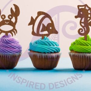 Intra απο ξύλο plywood 3mm-4mm πάχος - Χαριτωμένα υποβρύχια ζώα Cupcake Toppers Δίασταση 30x20 cm INTRAFABR-98239735