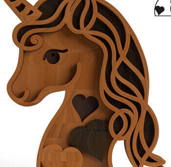 Intra απο ξύλο plywood 3mm-4mm πάχος - Χαριτωμένος UNICORN με στρώσεις 3D Δίασταση 30x20 cm INTRAFABR-94521870 - Image 1