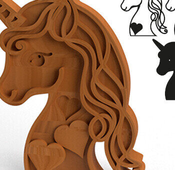 Intra απο ξύλο plywood 3mm-4mm πάχος - Χαριτωμένος UNICORN με στρώσεις 3D Δίασταση 30x20 cm INTRAFABR-94521870 - Image 3