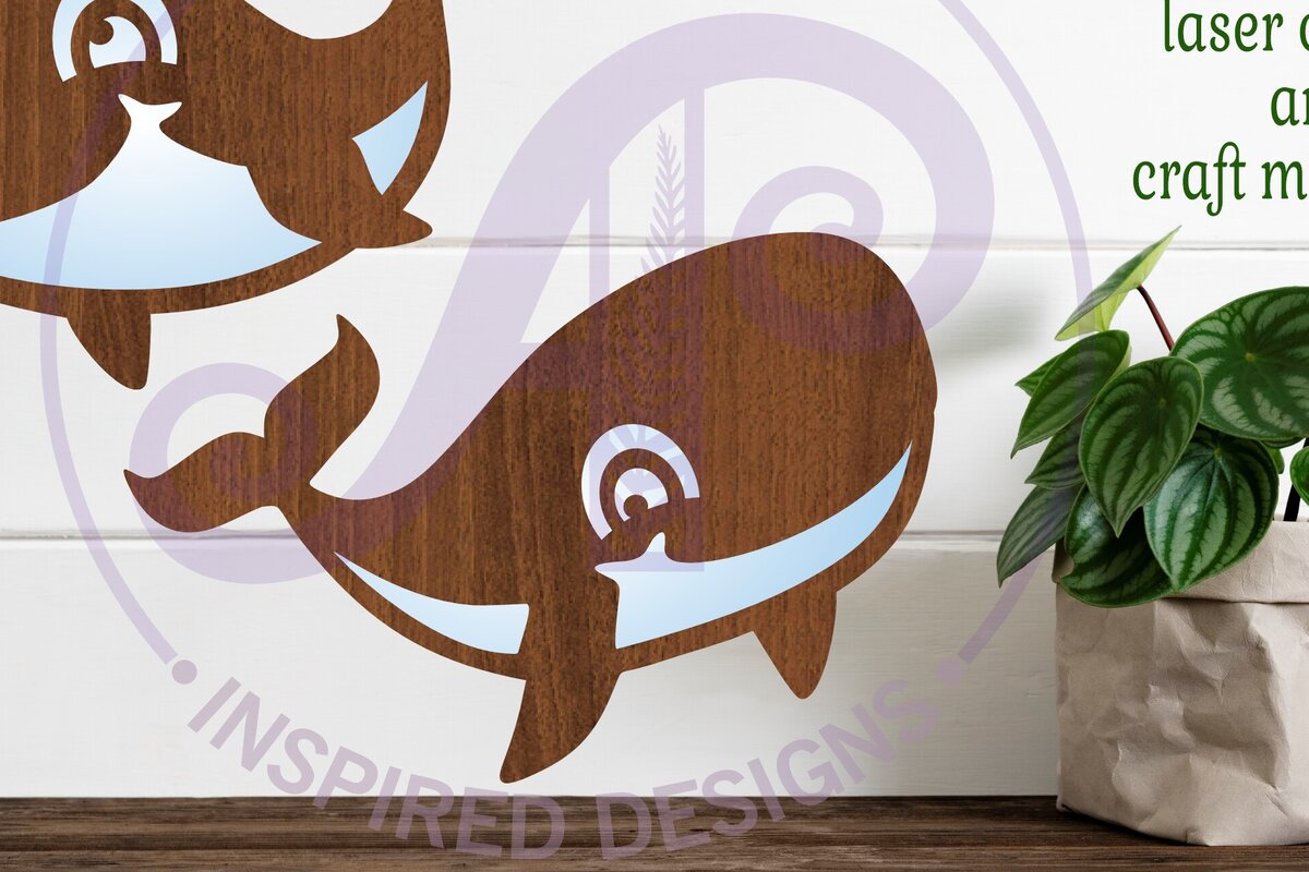 Intra απο ξύλο plywood 3mm-4mm πάχος - Cute Whale Two Laser Laser Κόψτε το  Δίασταση 30x20 cm INTRAFABR-97337537