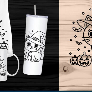 Intra απο ξύλο plywood 3mm-4mm πάχος -  κοπής με λέιζερ Cute Witch Cat  Δίασταση 15x15 cm INTRAFABR-107510077 - Image 1