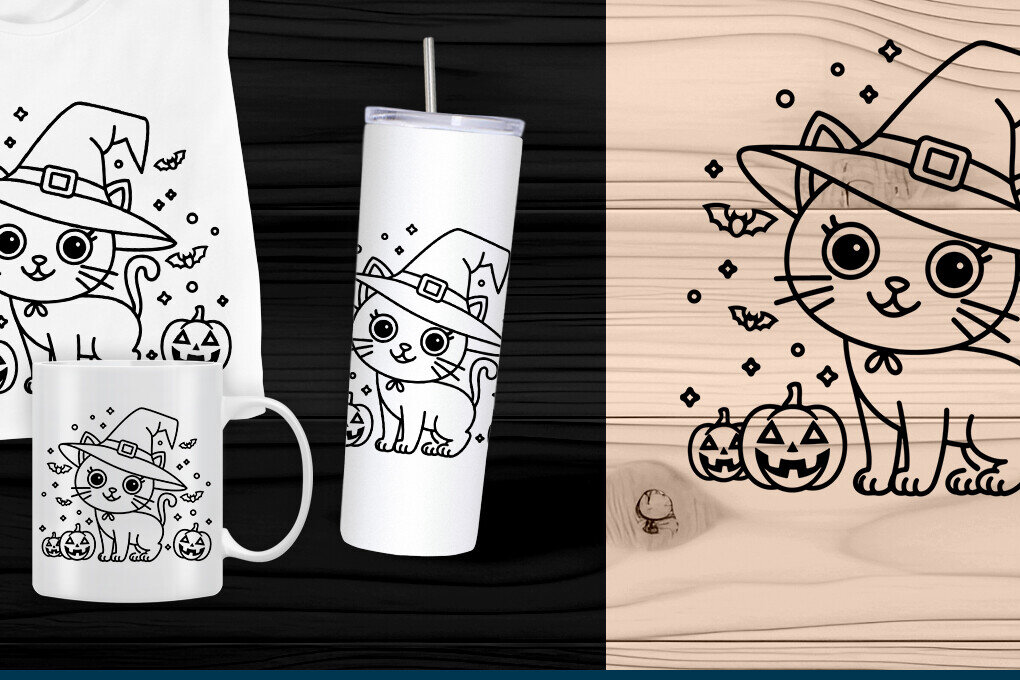 Intra απο ξύλο plywood 3mm-4mm πάχος -  κοπής με λέιζερ Cute Witch Cat  Δίασταση 15x15 cm INTRAFABR-107510077