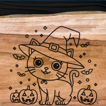 Intra απο ξύλο plywood 3mm-4mm πάχος -  κοπής με λέιζερ Cute Witch Cat  Δίασταση 15x15 cm INTRAFABR-107510077 - Image 3