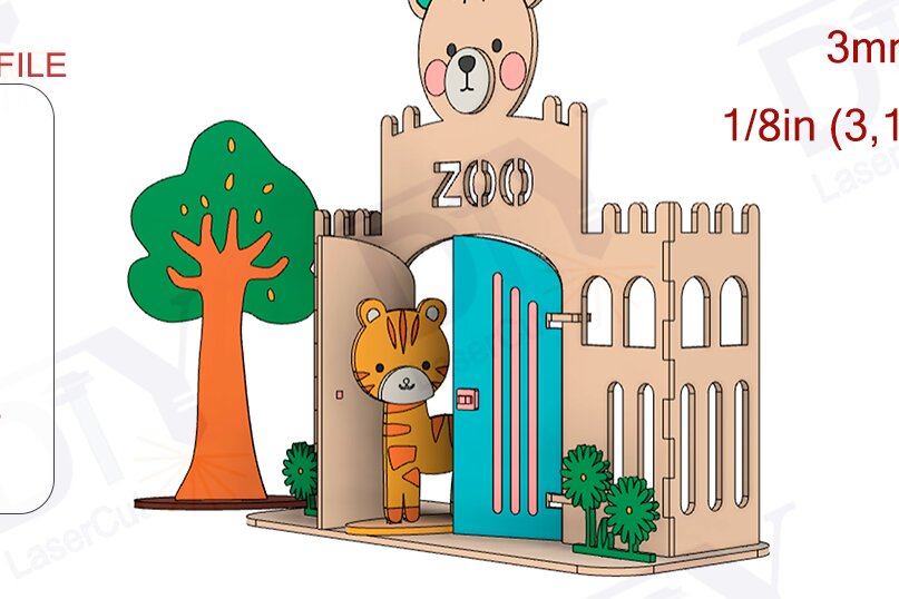 Intra απο ξύλο plywood 3mm-4mm πάχος - Ψηφιακό  Cute Zoo Cut Laser Δίασταση 265x225 cm INTRAFABR-110904380
