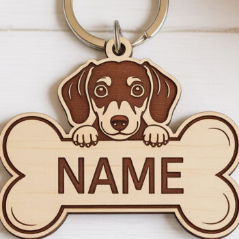 Intra απο ξύλο plywood 3mm-4mm πάχος - Μπρελόκ Dachshund Bone Name Tag Δίασταση 4x4 cm INTRAFABR-121423144 - Image 1