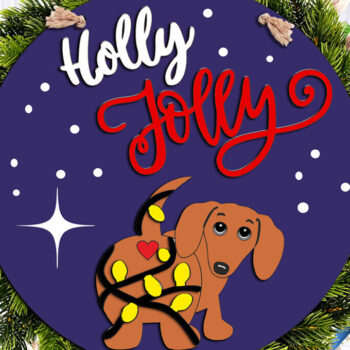 Intra απο ξύλο plywood 3mm-4mm πάχος - Dachshund Holly Jolly Door Hanger  Δίασταση 15x15 cm INTRAFABR-108906342 - Image 1