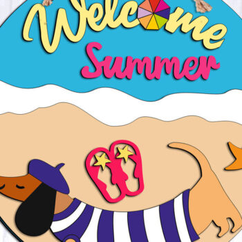 Intra απο ξύλο plywood 3mm-4mm πάχος - Dachshund Summer Door Hanger Ocean Sea Δίασταση 20x20 cm INTRAFABR-105822533 - Image 1