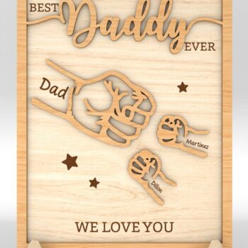 Intra απο ξύλο plywood 3mm-4mm πάχος - Ο μπαμπάς και το παιδί με τα χέρια με γροθιά χτύπημα  Δίασταση 30x20 cm INTRAFABR-99991559 - Image 3