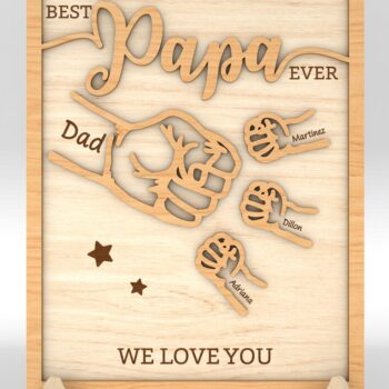 Intra απο ξύλο plywood 3mm-4mm πάχος - Ο μπαμπάς και το παιδί με τα χέρια με γροθιά χτύπημα  Δίασταση 30x20 cm INTRAFABR-99991559 - Image 4