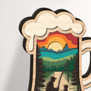 Intra απο ξύλο plywood 3mm-4mm πάχος - Dad and Son Fishing Layered  Δίασταση 20x20 cm INTRAFABR-123582013 - Image 1