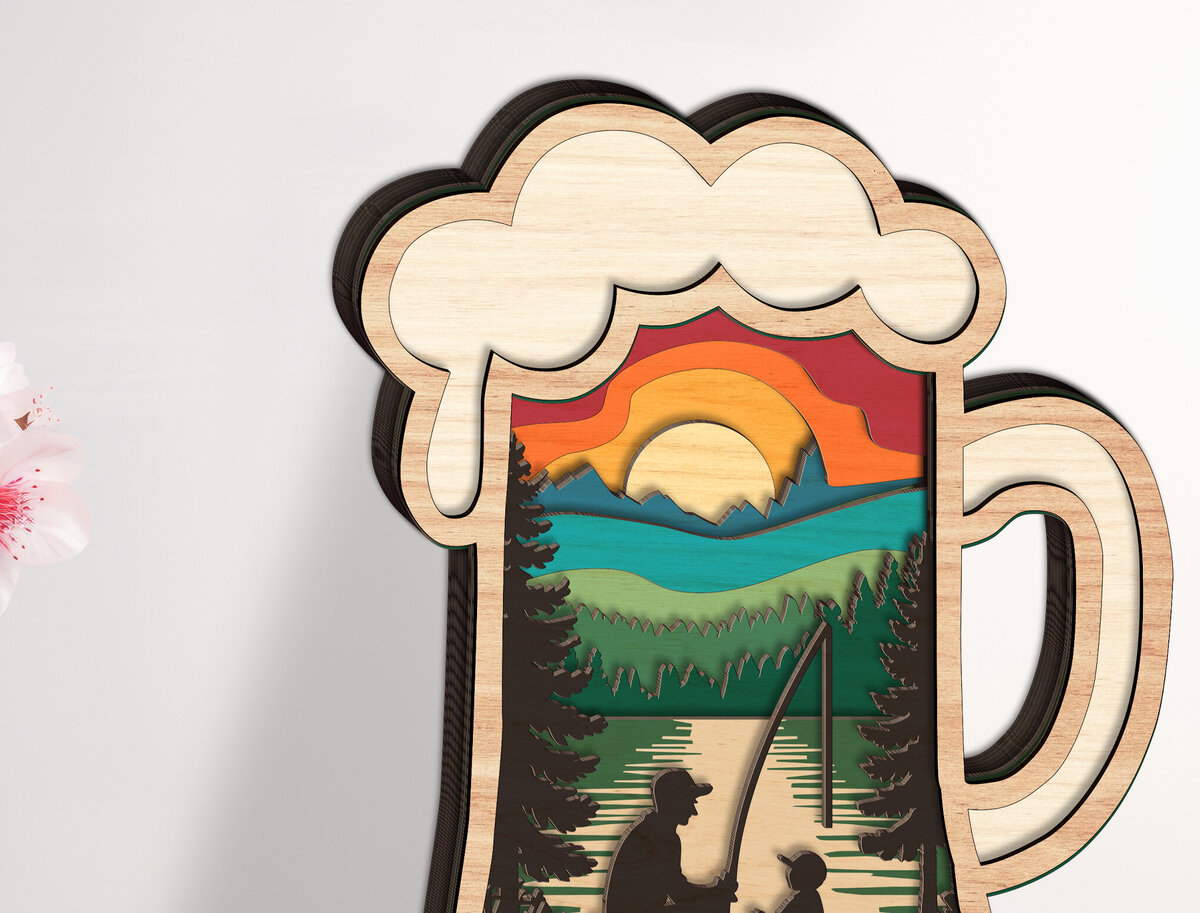 Intra απο ξύλο plywood 3mm-4mm πάχος - Dad and Son Fishing Layered  Δίασταση 20x20 cm INTRAFABR-123582013