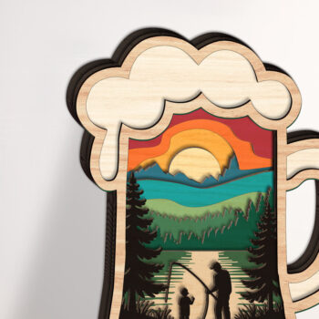 Intra απο ξύλο plywood 3mm-4mm πάχος - Dad and Son Fishing Layered  Δίασταση 20x20 cm INTRAFABR-123581774 - Image 1