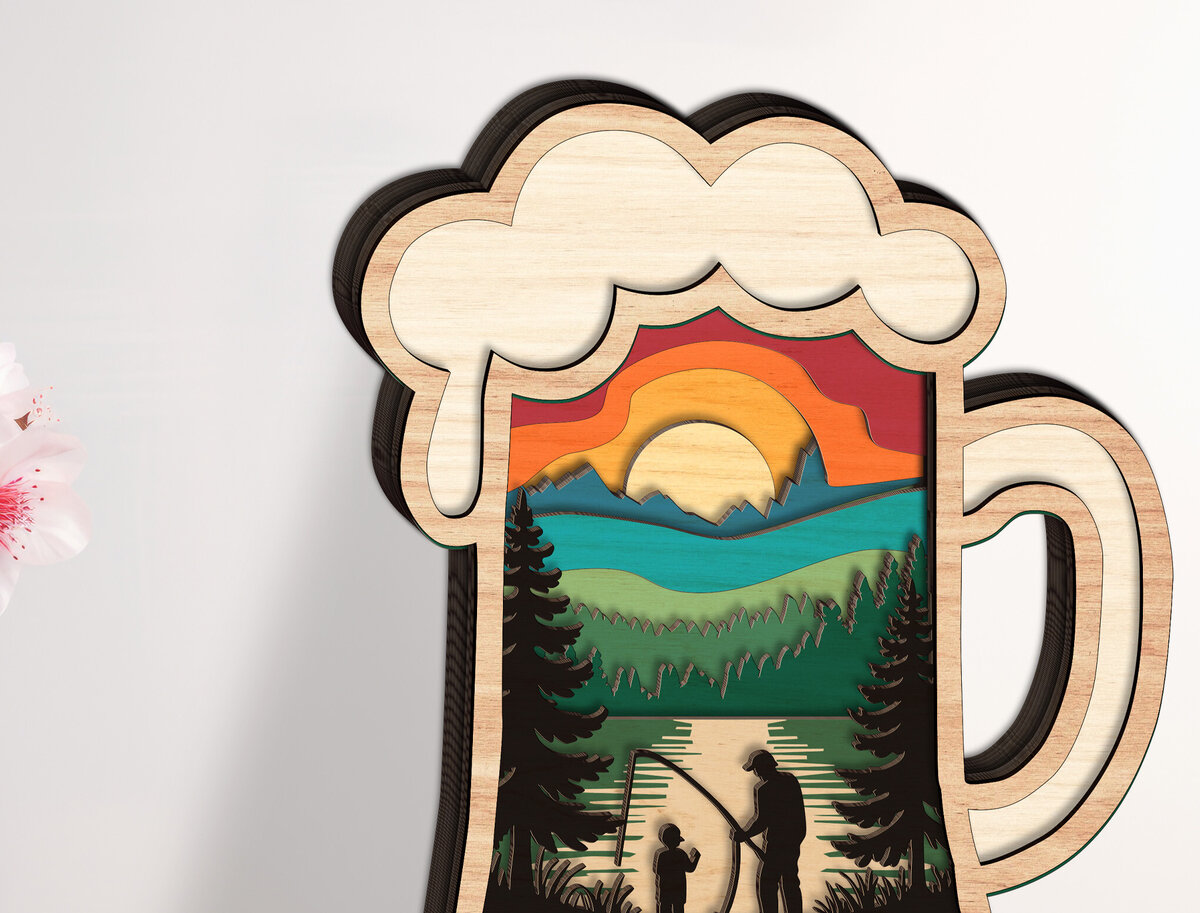 Intra απο ξύλο plywood 3mm-4mm πάχος - Dad and Son Fishing Layered  Δίασταση 20x20 cm INTRAFABR-123581774