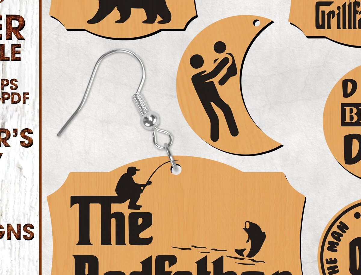 Intra απο ξύλο plywood 3mm-4mm πάχος - Πακέτο  Σκουλαρίκια Daddy Bear Δίασταση 3x3 cm INTRAFABR-31066028