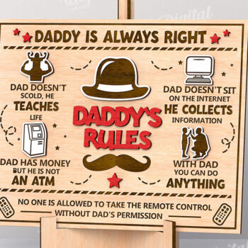 Intra απο ξύλο plywood 3mm-4mm πάχος - Daddy's Rules Plaque Laser cut Δίασταση 30x20 cm INTRAFABR-112859317 - Image 1