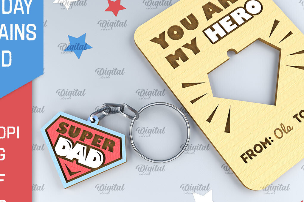 Intra απο ξύλο plywood 3mm-4mm πάχος - Dads Day Keychains Card Laser cut Δίασταση 4x4 cm INTRAFABR-94845479