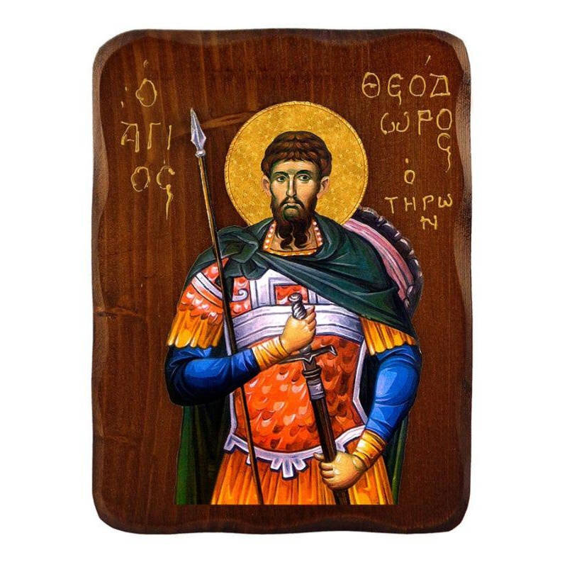 Εικόνα Ορθοδοξίας με περίγραμμα χρυσό σε ξύλο Φλαμουρίας  με  βάση Εικόνα Αγίου Θεοδώρου Tyro, Χειροποίητη ελληνορθόδοξη εικόνα του Αγίου Θεοδώρου, επιτοίχια πλάκα βυζαντινής τέχνης, θρησκευτικό δώρο, χριστιανική διακόσμηση Διάσταση 50x40 cm (19,7 x 15,8 ίντσες)  INTRAEK-6543216723960