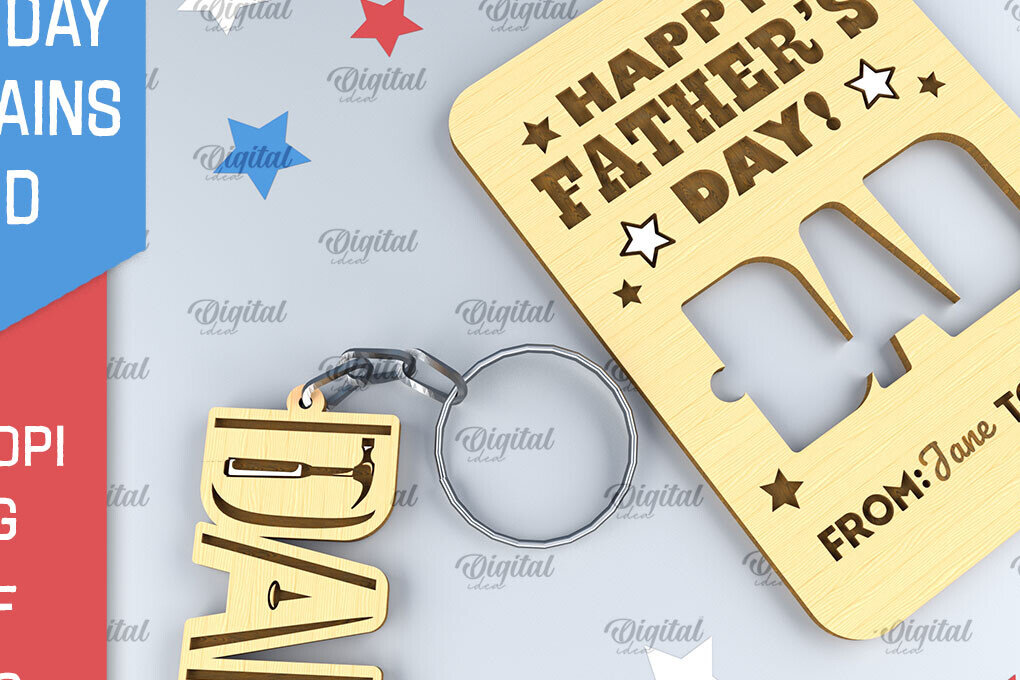 Intra απο ξύλο plywood 3mm-4mm πάχος - Dads Day Keychains Card Laser cut Δίασταση 4x4 cm INTRAFABR-94845533