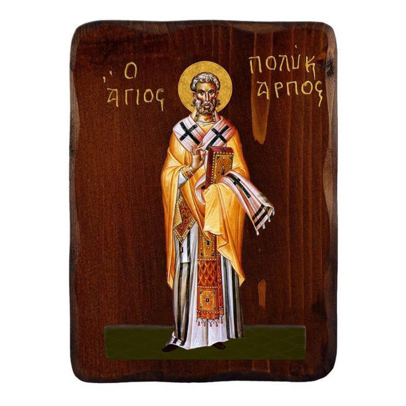Εικόνα Ορθοδοξίας με περίγραμμα χρυσό σε ξύλο Φλαμουρίας  με  βάση Εικόνα Αγίου Πολυκάρπου, Χειροποίητη ελληνορθόδοξη εικόνα του Αγίου Πολυκάρπου, επιτοίχια πλάκα βυζαντινής τέχνης, θρησκευτικό δώρο, χριστιανική διακόσμηση Διάσταση 50x40 cm (19,7 x 15,8 ίντσες)  INTRAEK-6543216723952