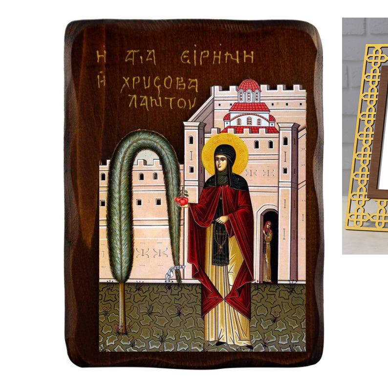 Εικόνα Ορθοδοξίας με περίγραμμα χρυσό σε ξύλο Φλαμουρίας  με  βάση Εικόνα Αγίας Χρυσοβαλάντου, Χειροποίητη Ελληνική εικόνα Αγίας Χρυσοβαλάντου, επιτοίχια πλάκα βυζαντινής τέχνης, θρησκευτικό δώρο, χριστιανική διακόσμηση Διάσταση 50x40 cm (19,7 x 15,8 ίντσες)  INTRAEK-6543216723938