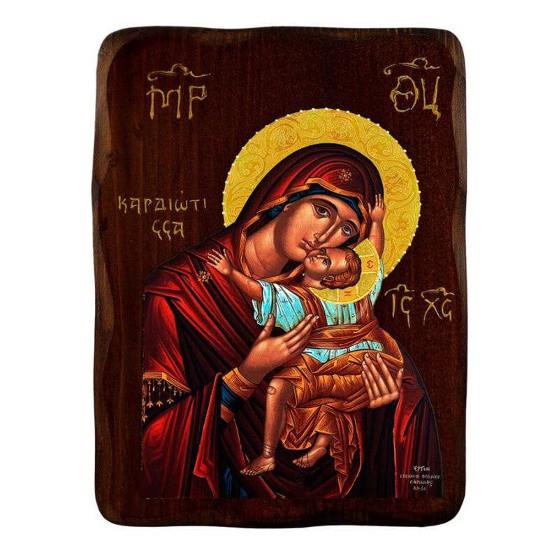 Εικόνα Ορθοδοξίας με περίγραμμα χρυσό σε ξύλο Φλαμουρίας  με  βάση Εικόνα της Παναγίας της Καρδιάς, Χειροποίητη ελληνική εικόνα της Παναγίας της Καρδιώτισσας, επιτοίχια πλάκα βυζαντινής τέχνης, θρησκευτικό δώρο, χριστιανική διακόσμηση Διάσταση 40x30 cm (15,8 x 11,8 ίντσες)INTRAEK-43216723935