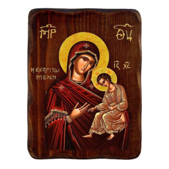 Εικόνα Ορθοδοξίας με περίγραμμα χρυσό σε ξύλο Φλαμουρίας  με  βάση Εικόνα Παναγίας Χάρης, Χειροποίητη εικόνα της Παναγίας Κεχαριτωμένης, επιτοίχια βυζαντινή τέχνη, θρησκευτικό δώρο, χριστιανική διακόσμηση Διάσταση 40x30 cm (15,8 x 11,8 ίντσες)INTRAEK-43216723927 - Image 1