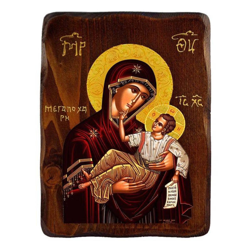 Εικόνα Ορθοδοξίας με περίγραμμα χρυσό σε ξύλο Φλαμουρίας  με  βάση Εικόνα της Παναγίας της Μεγάλης Χάριτος, Χειροποίητη ελληνική εικόνα της Παναγίας της Μεγαλόχαρης, επιτοίχια πλάκα βυζαντινής τέχνης, θρησκευτικό δώρο, χριστιανική διακόσμηση Διάσταση 50x40 cm (19,7 x 15,8 ίντσες)  INTRAEK-6543216723926